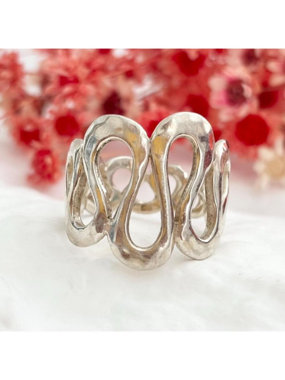 Wavy Folded Chunky Modernist Polished Sterling Silver 925 Vintage Ring - sz 8.5